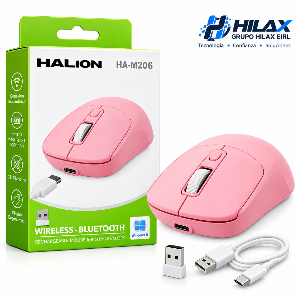 MOUSE HALION HA-M206 LOTUS RECARGABLE DUAL 2.4G+BT ROSADO