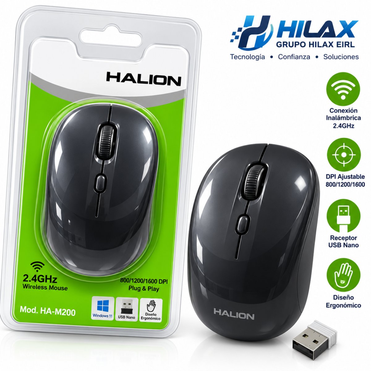MOUSE HALION HA-M200 ROMA 2.4G INALAMBRICO NEGRO