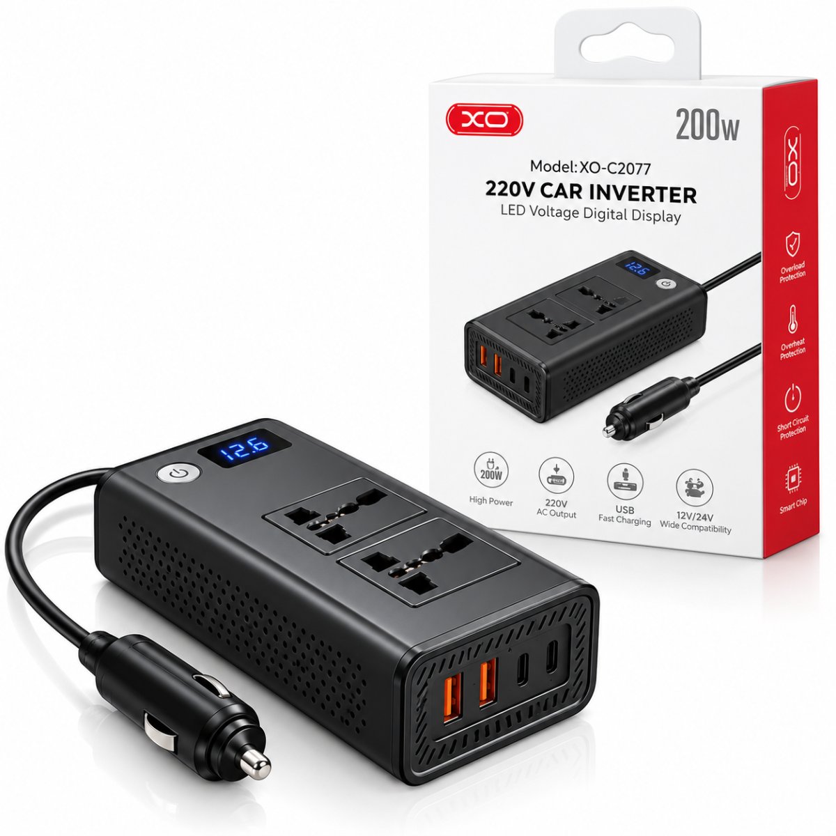 INVERSOR DE CORRIENTE XO-CZ027 PARA AUTO 200W en HILAX.PE — Camaná, Arequipa