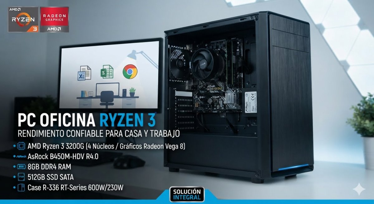 CPU - PLACA ASROCK B450M-HDV R4.0 AM4, PROCESADOR RYZEN 3 3200G, RAM 8GB DDR4, SSD 512GB SATA, CASE OFICINA R-336 RT-SERIES 600W/230W en HILAX.PE — Camaná, Arequipa