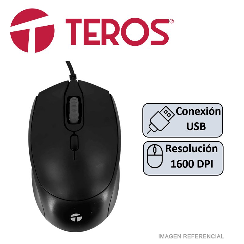 MOUSE TEROS TE-1222S USB, 4 BOTONES, COLOR NEGRO