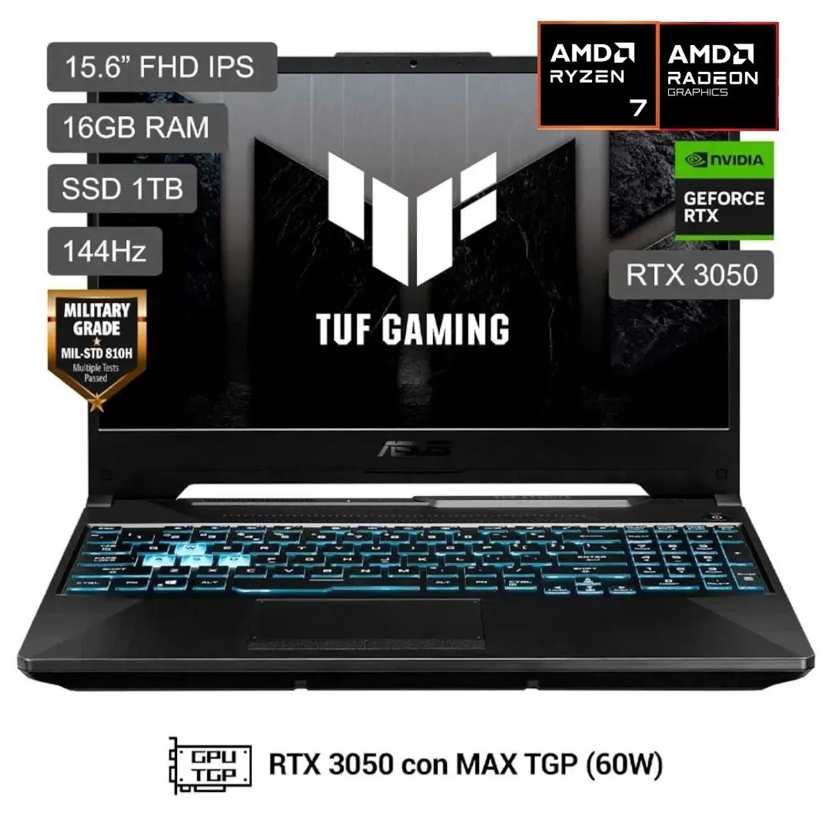 NOTEBOOK ASUS TUF GAMING A15, AMD RYZEN 7, 16GB DDR5, 1TB SSD NVME, NVIDIA RTX3050 4GB, Win11 en HILAX.PE — Camaná, Arequipa