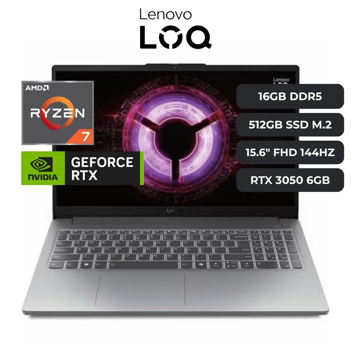 NOTEBOOK LENOVO LOQ 15ARP10E, AMD RYZEN 7 7735HS, 16GB RAM DDR5, 512GB SSD, RTX 3050 6GB, 15.6" en HILAX.PE — Camaná, Arequipa