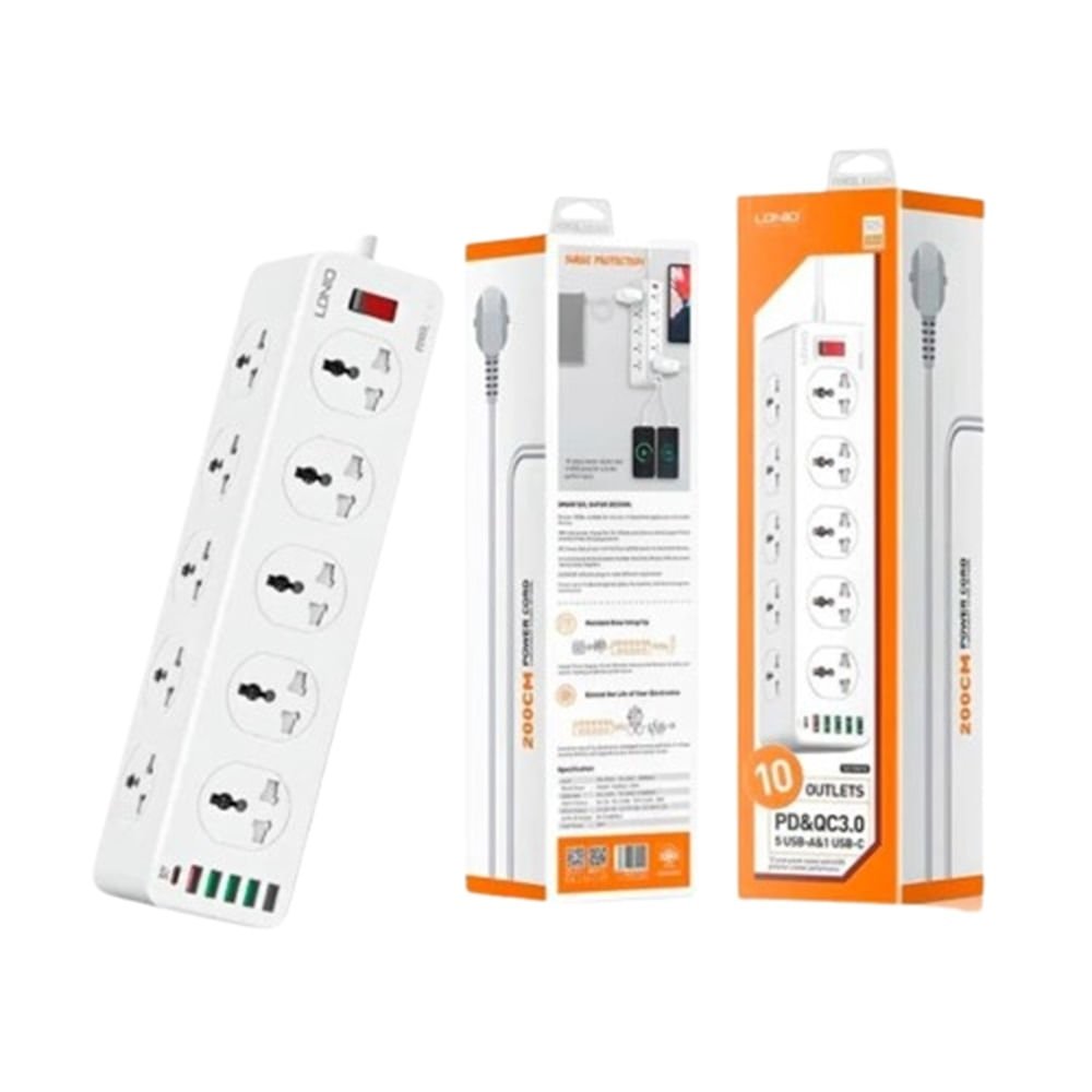 TOMACORRIENTE LDNIO SC10610, 10 OUT BLANCO